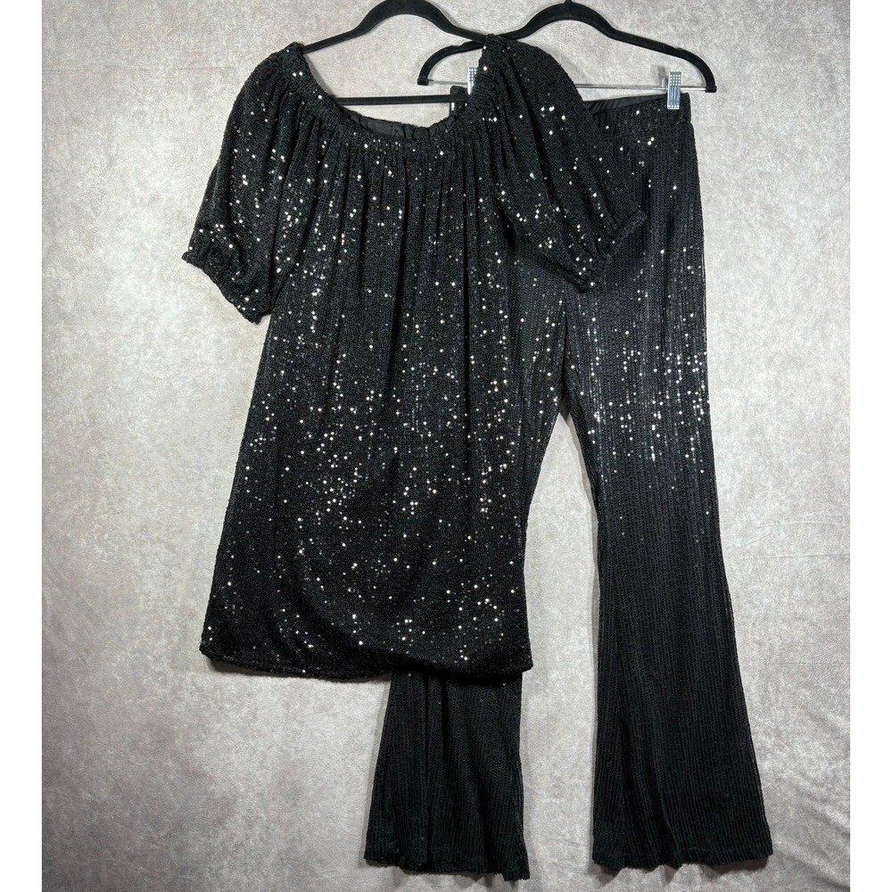 Venus Dress & Pants Set Womens Medium Black Sequins 2-Piece Outfit Party Holiday